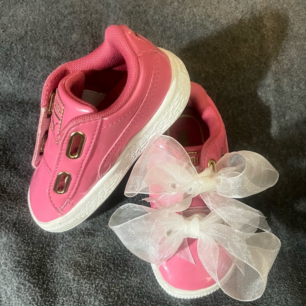 Puma Pink Kids Sneakers with Ribbon